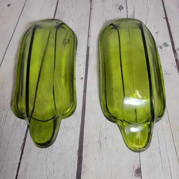 Green Glass Banana Boat Dishes Set of 2 Classic Indiana Glass 9” Vintage Dessert - Picture 2 of 4